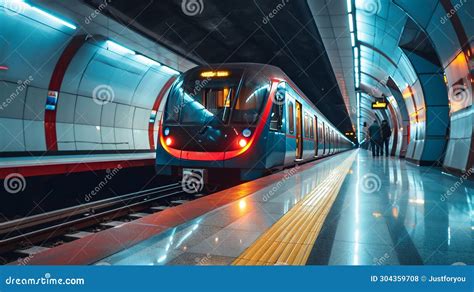 Modern Metro Train Arriving At The Station Generative Ai Stock