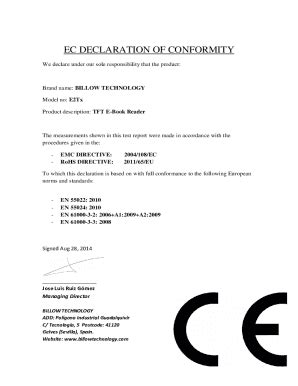 Fillable Online Ec Declaration Of Conformity Eo E Billow Technology