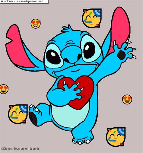 Dessin Colori Coloriage Stitch Qui Tient Un Coeur Par Un Invit