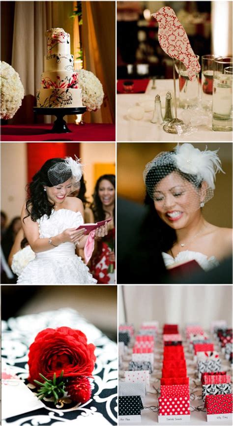 Red And White Wedding Decor With Flowers Cake Napkins Candles And More