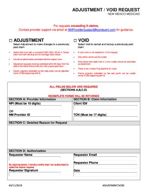 2018 2025 Form NM Adjustment Void Request Fill Online Printable