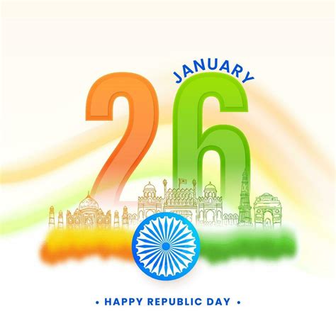 Th January Font With Sketching India Famous Monument On Blur Tricolor