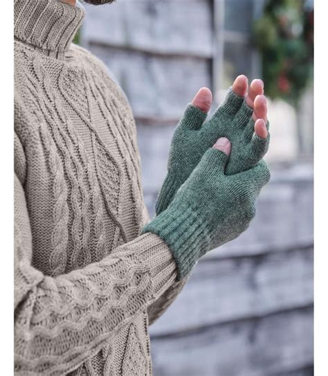 Green Smoke Mens Essential Lambswool Fingerless Glove Woolovers Au