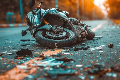 Una Motocicleta Da Ada Tendida De Lado En La Carretera Rodeada De