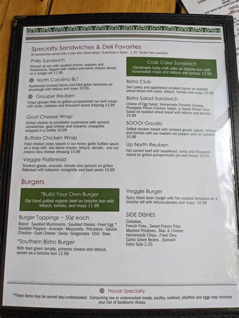 Menu at Black Mountain Bistro cafe, Black Mountain