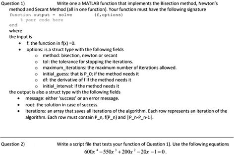 Solved Question 1 Write One Matlab Function That Implements The