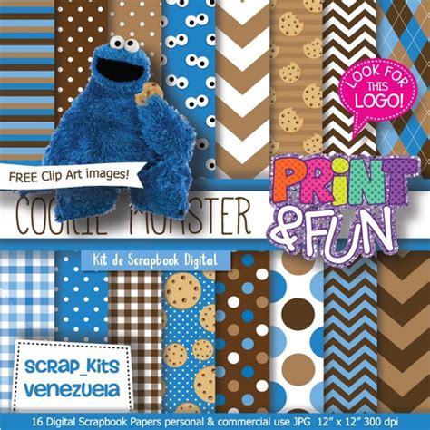 Kit Fondos Monstruo Come Galletas Plaza Sesamo Papel Digital - $ 25.00 ...