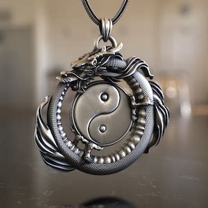 Ying Yang Dragon Pendant 925 Sterling Silver Necklace Balance Power