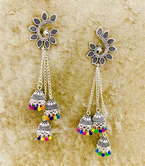 Traditional Bollywood Silver Oxidised Mugal Jhumka Jhumki Earring