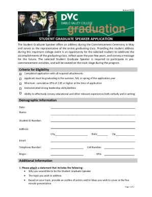 Fillable Online STUDENT GRADUATE SPEAKER APPLICATION Fax Email Print