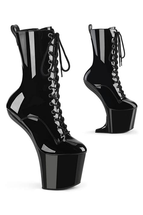 8 Heelless Black Patent Platform Ankle Boots Spicy Lingerie