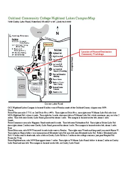 Oakland Community College Highland Lakes Campus Map - 7350 Cooley Lake Road Waterford MI 48327 ...