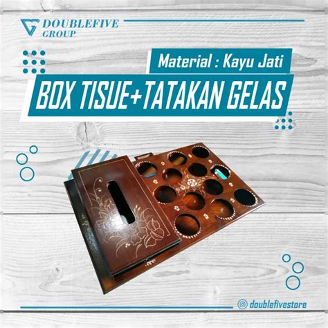 Tatakan Gelas Air Mineral Kayu Jati Ukir Cukit Motif Nampan Lobang