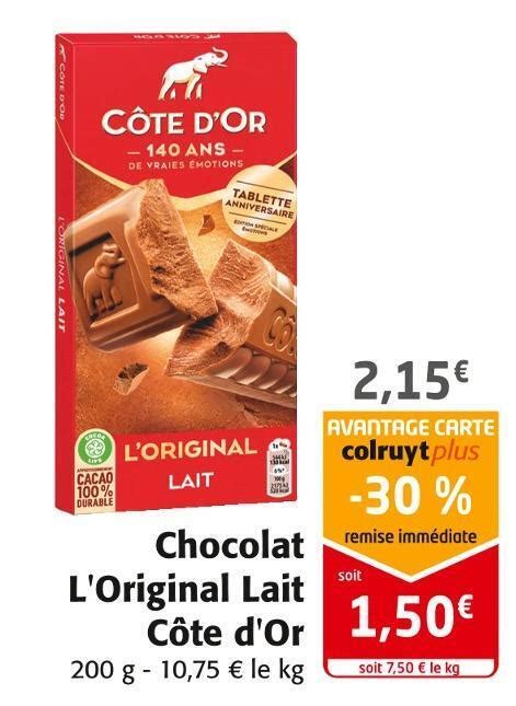 Promo Côte d or chocolat l original lait chez Colruyt