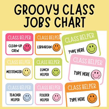 Bright Retro Classroom Job Editable Job Chart Student Job Helpers