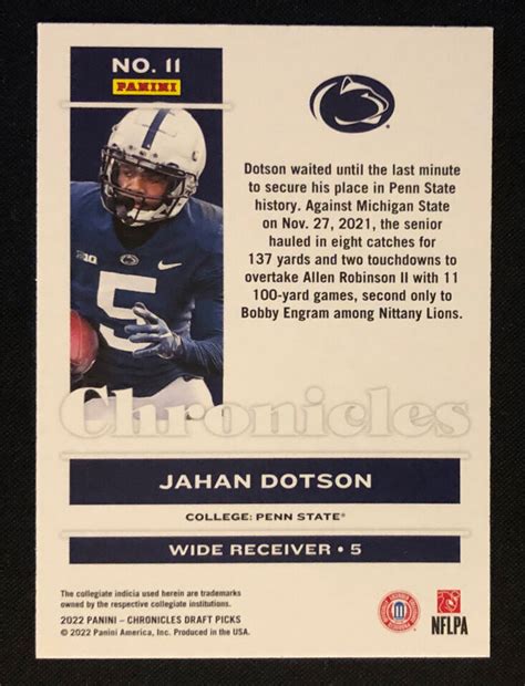 2022 Chronicles Draft Picks Jahan Dotson RC Penn State Card 11 EBay