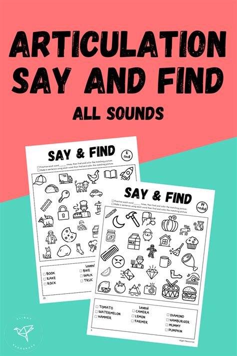 Two Worksheets With The Words Articulation Say And Find All Sounds On Them