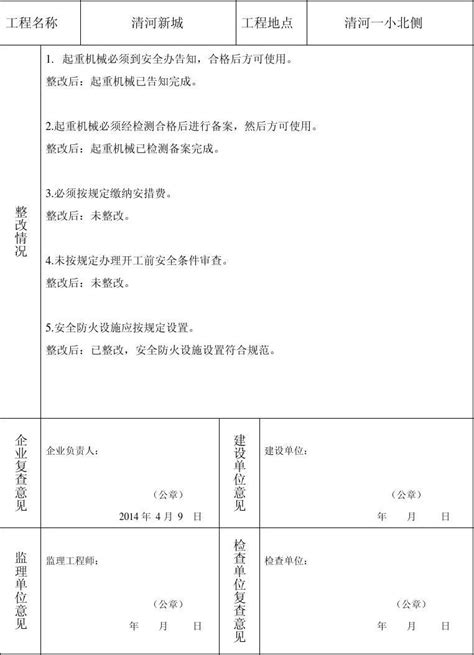 建设工程安全隐患整改回复单word文档在线阅读与下载无忧文档