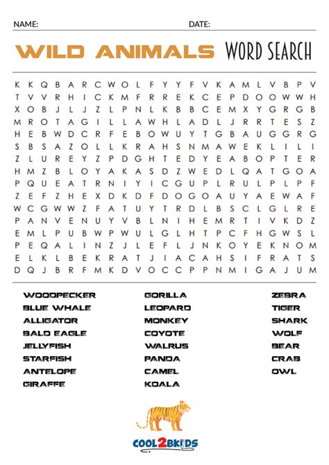 Word Search Animals Printable Printable Calendars At A Glance