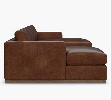 Carmel Square Wide Arm Leather U Shaped Double Wide Chaise Sectional