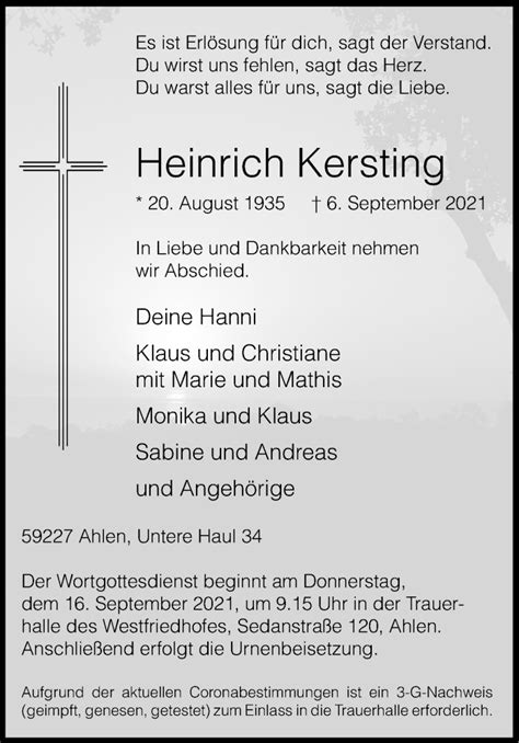 Traueranzeigen Von Heinrich Kersting Trauer Ms