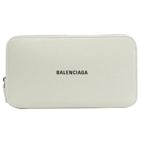 Balenciaga經典logo防刮皮革ㄇ字拉鍊長夾白 歐系精品包配件 Yahoo奇摩購物中心