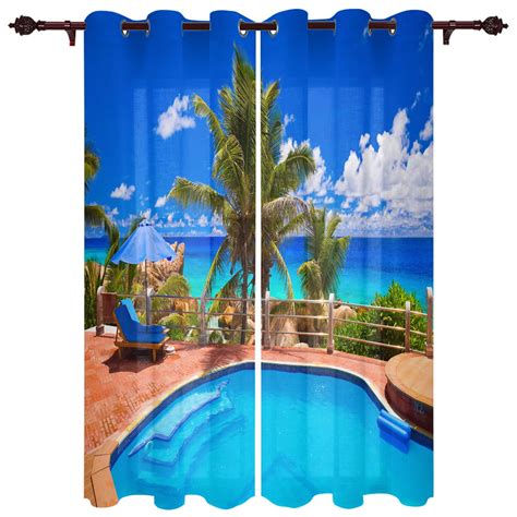 Windows Sea Beach Blue Sky White Clouds Luxury Home Curtains Modern ...