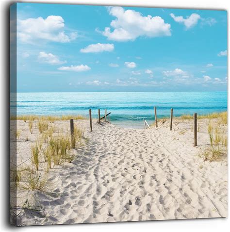 Beach Scene Bathroom Wall Art Beach Path Artwork Framed Blue Sea