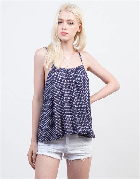 Flowy Printed Cami Top Blue Printed Cami Tank Matching Sets 2020ave