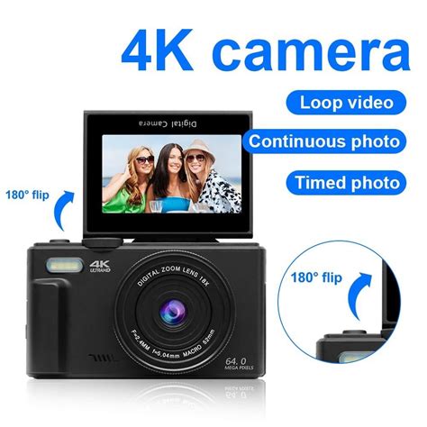 Digital Photography Camera 4K 18X Digital Zoom Vintage Vlog 64MP 180 ...