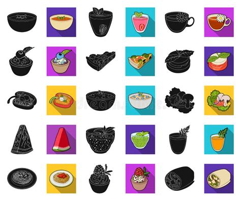 Vegetarian Dish Black Flat Icons In Set Collection For Design Vegetable