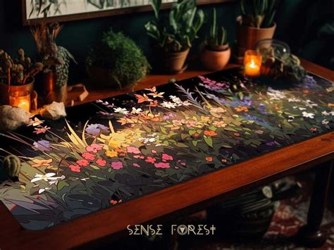 Anime Wildflower Nature Desk Mat RGB Cute Green Witch Forest Large