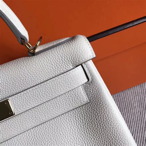 Hot Sale Hermes Togo Calfskin Kelly Bag Cm In Ck Carie White Silver