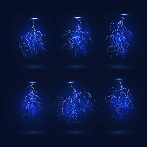 Premium Vector Lightning Thunderbolts Set Realistic Thunderstorm Bolt