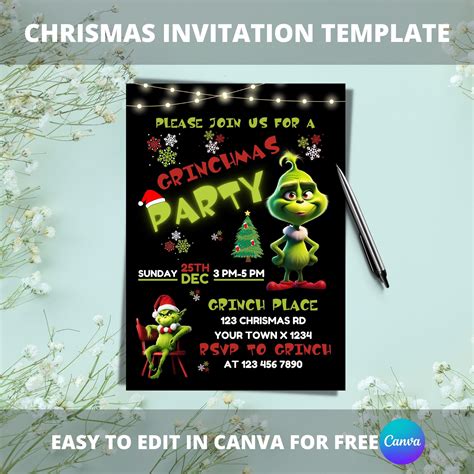 Editable Grinch Party Invitation Merry Grinchmas Invitation Etsy