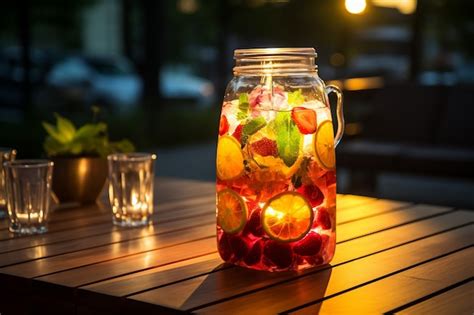 Premium AI Image Refreshing Summer Sangria Cocktail In Jar