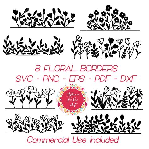 Floral Border Svg, Floral Svg Bundle, Flower Svg, Floral Clip Art ...