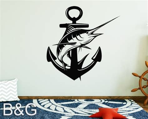 Marlin Decal Blue Marlin Anchor Decals Fishing Stickers Etsy