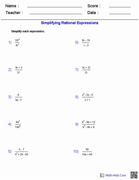 50 Rational Expressions Worksheet Answers