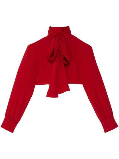 Gucci Gathered Tie Neck Silk Satin Blouse Farfetch