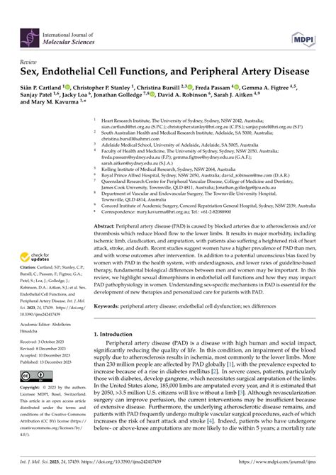 Pdf Sex Endothelial Cell Functions And Peripheral Artery Disease