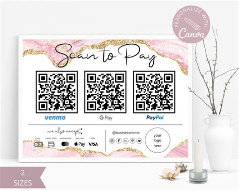 Scan To Pay Card Editable Canva Template Qr Code Sign Etsy In