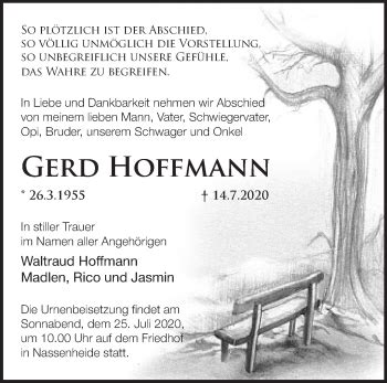 Traueranzeigen Von Gerd Hoffmann M Rkische Onlinezeitung Trauerportal