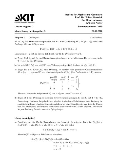 Musterloesung Muster Institut F Ur Algebra Und Geometrie Prof