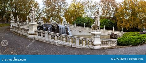 Turin Italy Panoramic View Of The Baroque Fountain Of The 12 Months