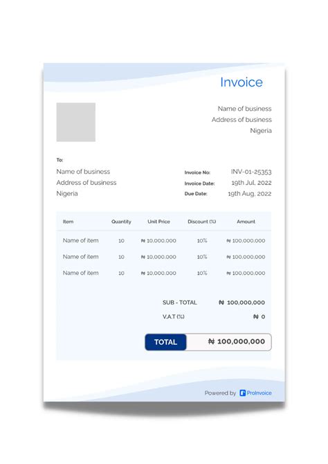 Download Professional Invoice Templates For Free Proinvoice Nigeria