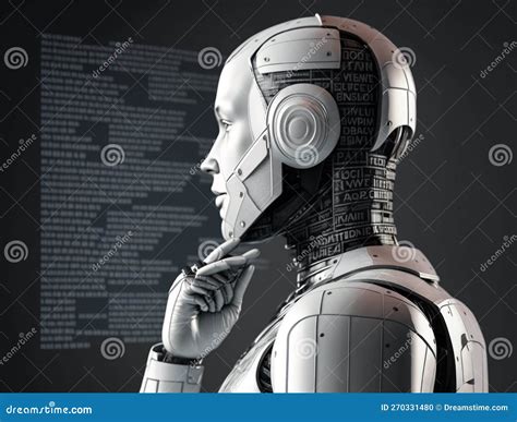 Futuristic Human Robot With Artificial Intelligence Idea Of Chatbot