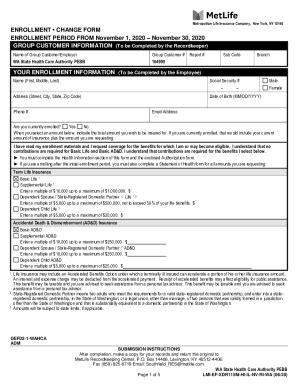 Fillable Online Fillable Online MetLife Employee Enrollment Change Form