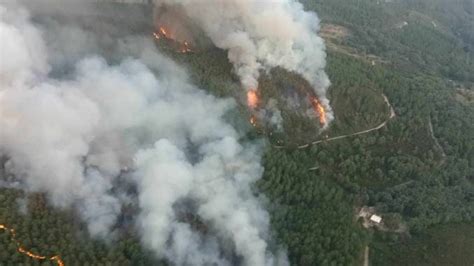 El incendio forestal de Villanueva de la Vera continúa activo y en