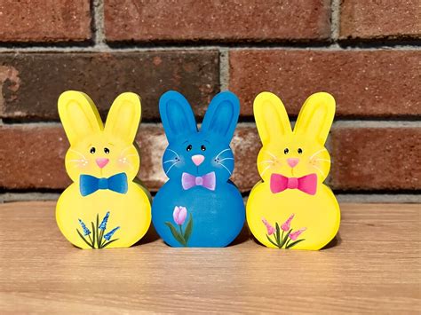 Easter Bunny Spring Flower Bunny Hand Painted Wooden Bunny Easter